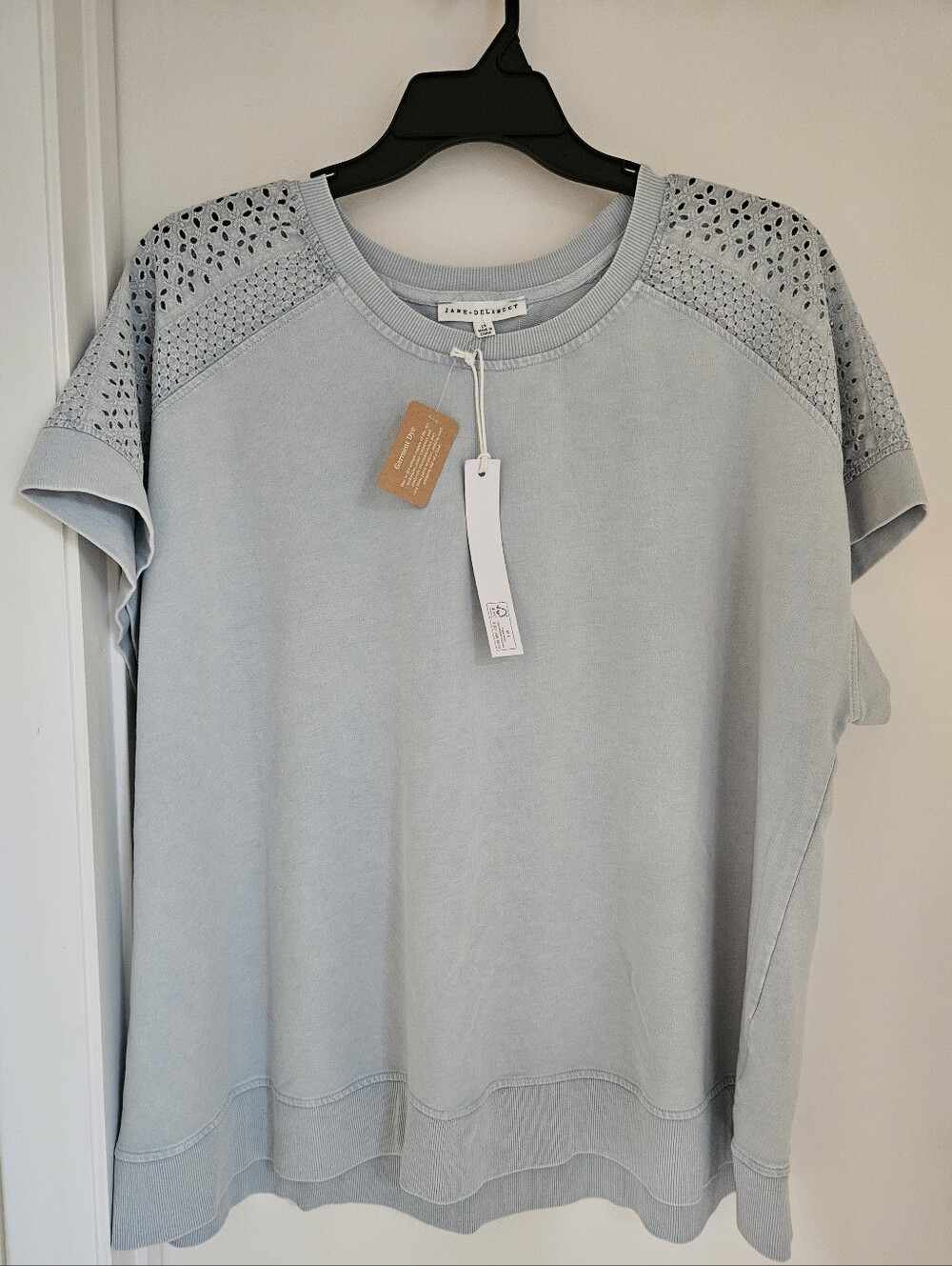 Jane + Delancey Plus Size 2X Garment Dye Eyelet Shoulder Top Light Blue NWT